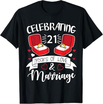 Celebrating 21 Years Of Love & Marriage Happy Husband Wife T-Shirt