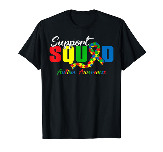 Support Squad Autism Awareness Ribbon Puzzle Pieces Boy Girl T-Shirt