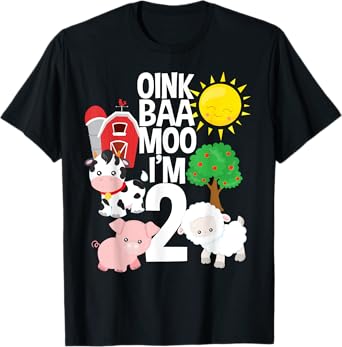 Oink Baa Moo I'm 2 Farm Theme Birthday Gift 2 Yrs Old Shirt T-Shirt