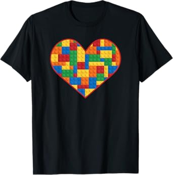 Block Building Heart Love Brick Building Builder T-Shirt