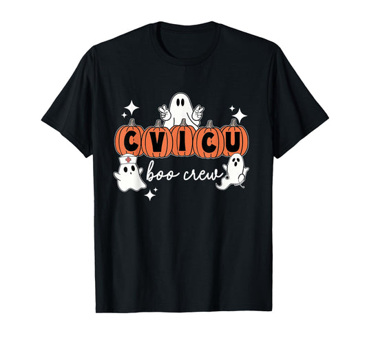 Halloween CVICU Boo Crew Pumpkin CVICU Nurse Spooky Season T-Shirt
