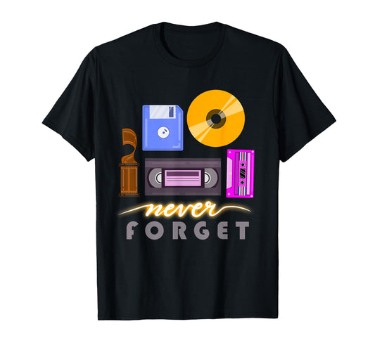 A Good Apparel Co. Never Forget Retro Vintage Cassette Tape Floppy Disk VHS CD Unisex-Adults T-Shirt