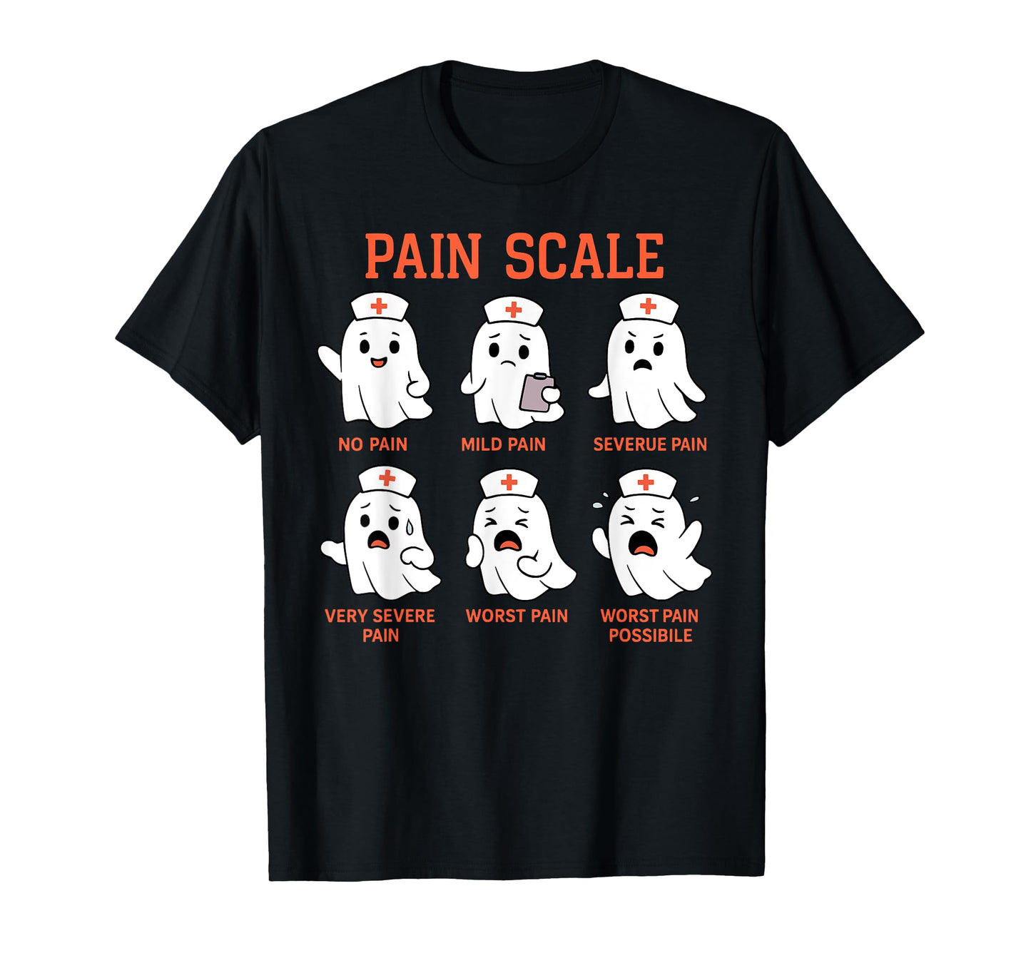 Spooky Ghost Pain Scale Trauma Nurse Triage Halloween Fall T-Shirt