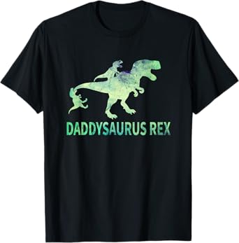 Daddysaurus T Rex Dinosaur Daddy Saurus Dad 2 Two Kids Dino T-Shirt
