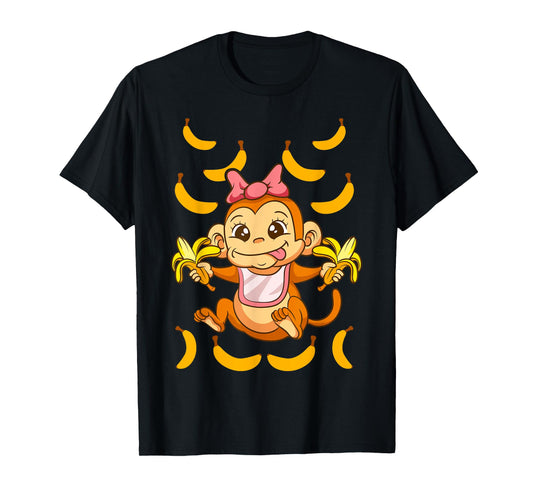 Baby Monkey Monkeys Zoo Animals Bananas Cute Kids T-Shirt