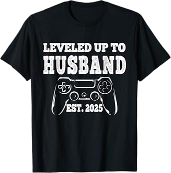 Leveled Up To Husband 2025 Newlywed Groom Just Married Gamer T-Shirt