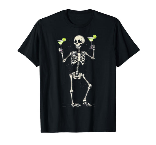 Funny Halloween Skeleton Drinking Margarita Cocktail T-Shirt