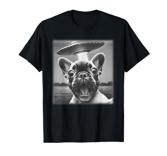 Vintage Dog French Bulldog UFO Selfie Alien Extraterrestrial T-Shirt