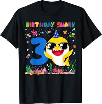3 Year Old Birthday Shark 3rd Toddlers Birthday Boy Girl T-Shirt