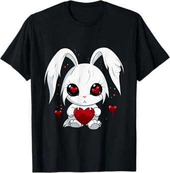 Cute Kawaii Goth Bunny | Gothic White Bunny Red Heart Girls T-Shirt