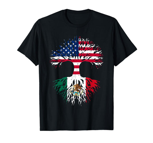 Mexican Roots American Grown Tree USA Flag Funny Mexico Flag T-Shirt