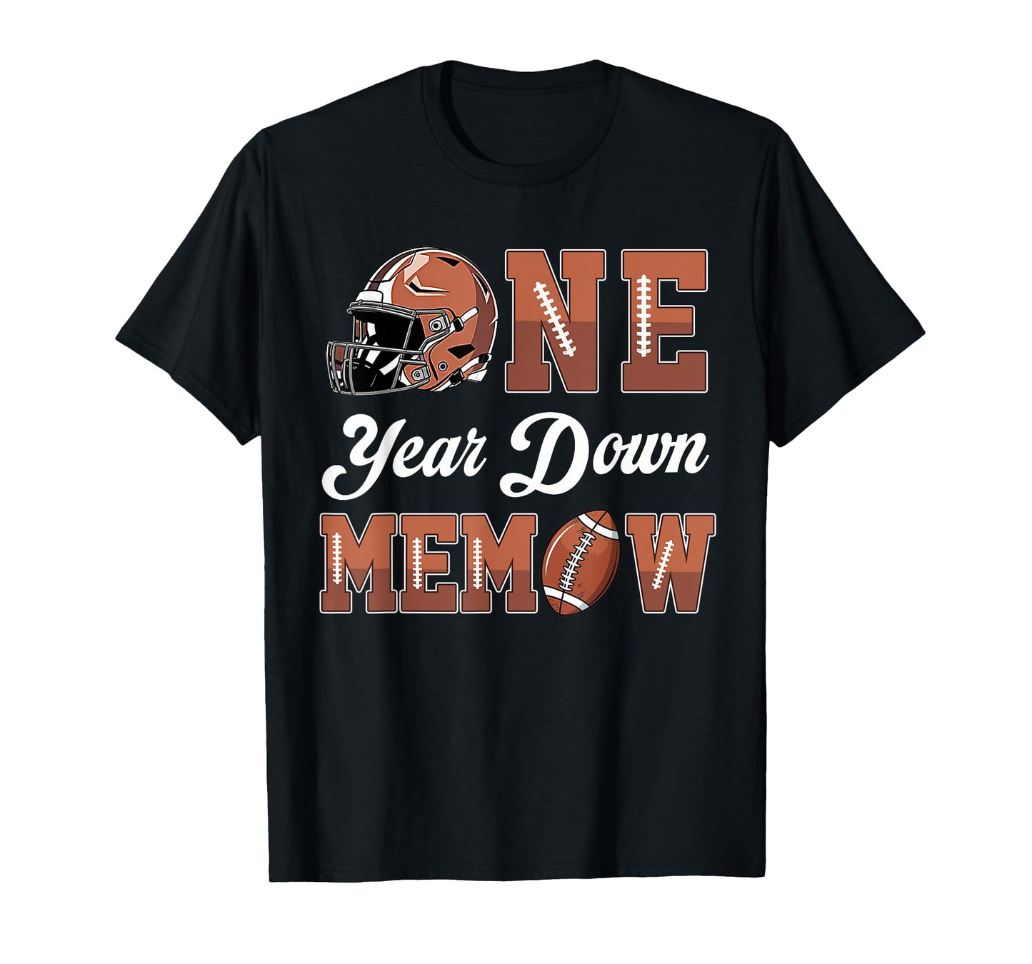 One Year Down Memaw 1st Birthday Boy 1 Year Old Football T-Shirt