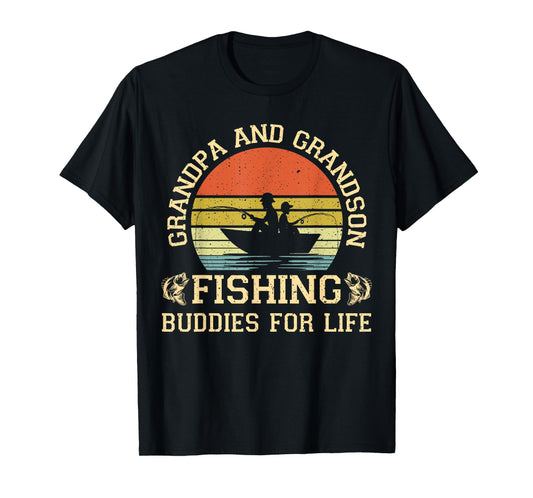 Vintage Grandpa and Grandson Fishing Buddies For Life T-Shirt