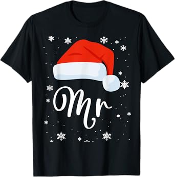 Mr and Mrs Claus Couples Matching Christmas Pajamas Santa T-Shirt