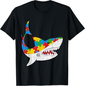 Vintage Shark Puzzle Autistic Kids Autism Awareness Shark T-Shirt