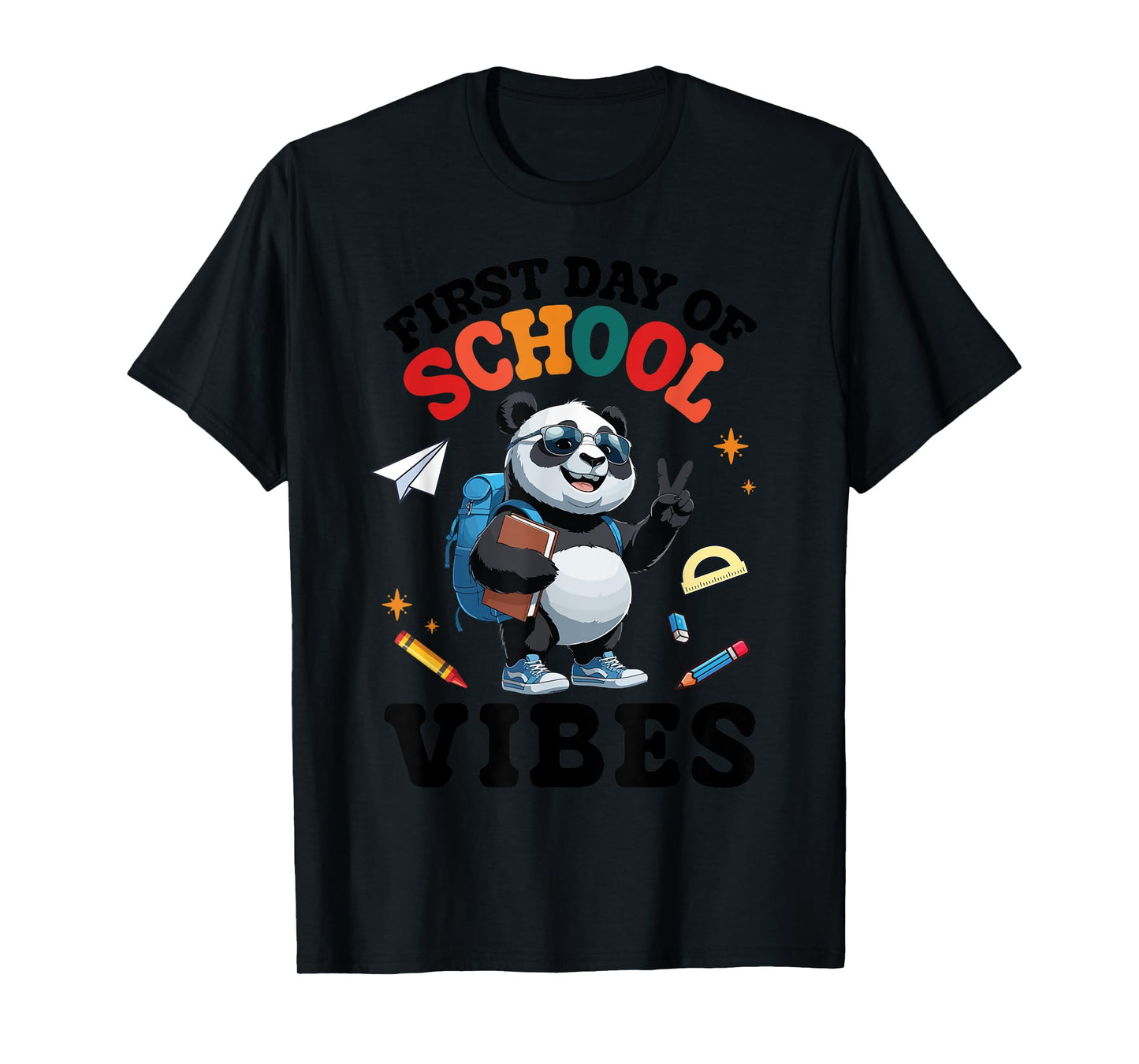 Panda Student & Peace Sign Books First Day Of School Vibes T-Shirt