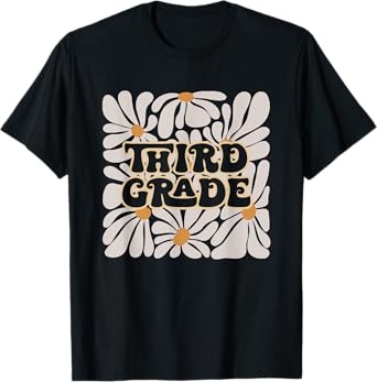 Retro Flower Power Squared Third 3rd Grade Back To School T-Shirt