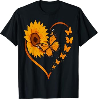 Sunflower Butterfly Heart Shirt – Bright Floral Nature T-Shirt