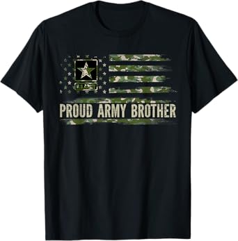 Vintage Proud Army Brother Camo American Flag Veteran Gift T-Shirt