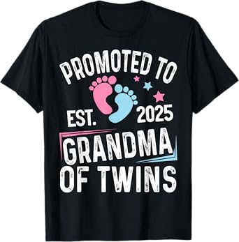 Promoted To Grandma Of Twins Est 2025 Baby Shower T-Shirt