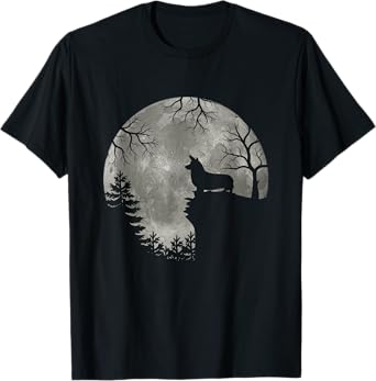 Corgi Dog Moon Howl in Forest Halloween Costume T-Shirt