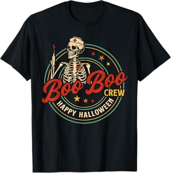 Halloween Nurse Funny Skeleton Boo Boo Crew Vintage T-Shirt