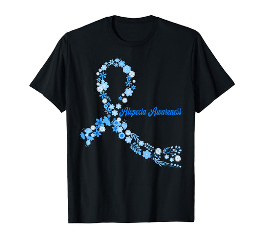 Alopecia Awareness Hippie Flower Blue Ribbon Support T-Shirt