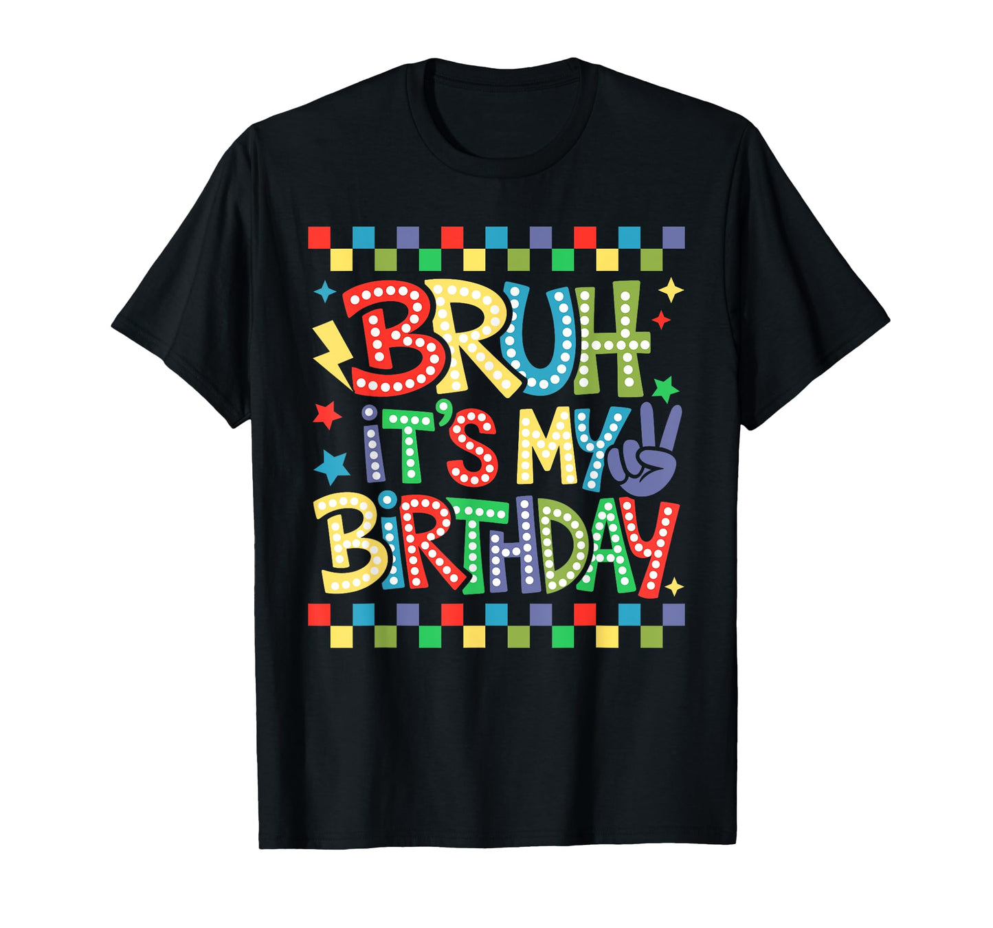 Bruh It's My Birthday Boys Kids Teen Checkered Retro T-Shirt