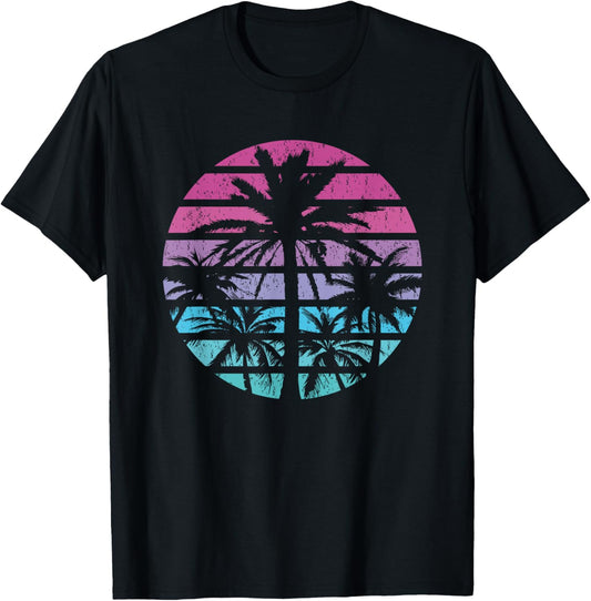 Palm Tree Retro Sunset Summer Beach Vintage Tropical Graphic T-Shirt