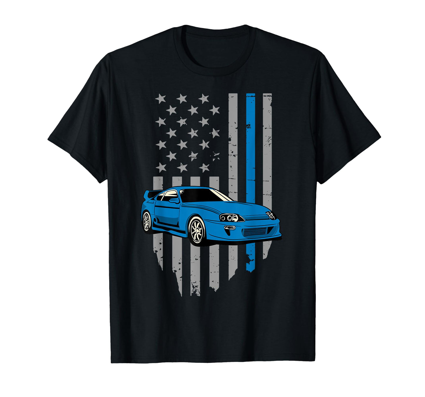 USA Flag Bleu Mk4 JDM Tokyo Supra Drift Car Street Racing T-Shirt for Women Girls Kids Men