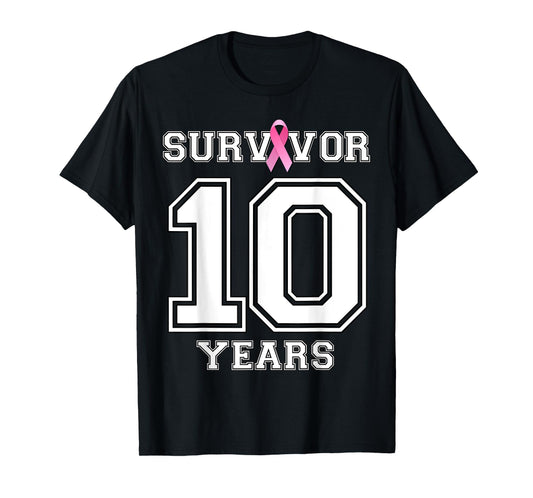 10 Years Breast Cancer Survivor Gifts For Women Pink Ribbon T-Shirt