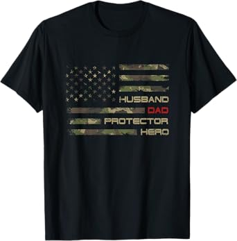 Camouflage American Flag Husband Dad Protector Hero Father Men T-Shirt