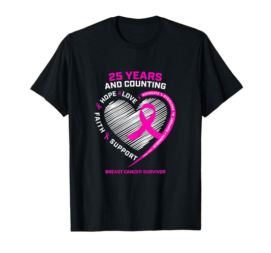 Womens 25 Year Survivor Gifts Grandma Mom Breast Cancer Survivor T-Shirt
