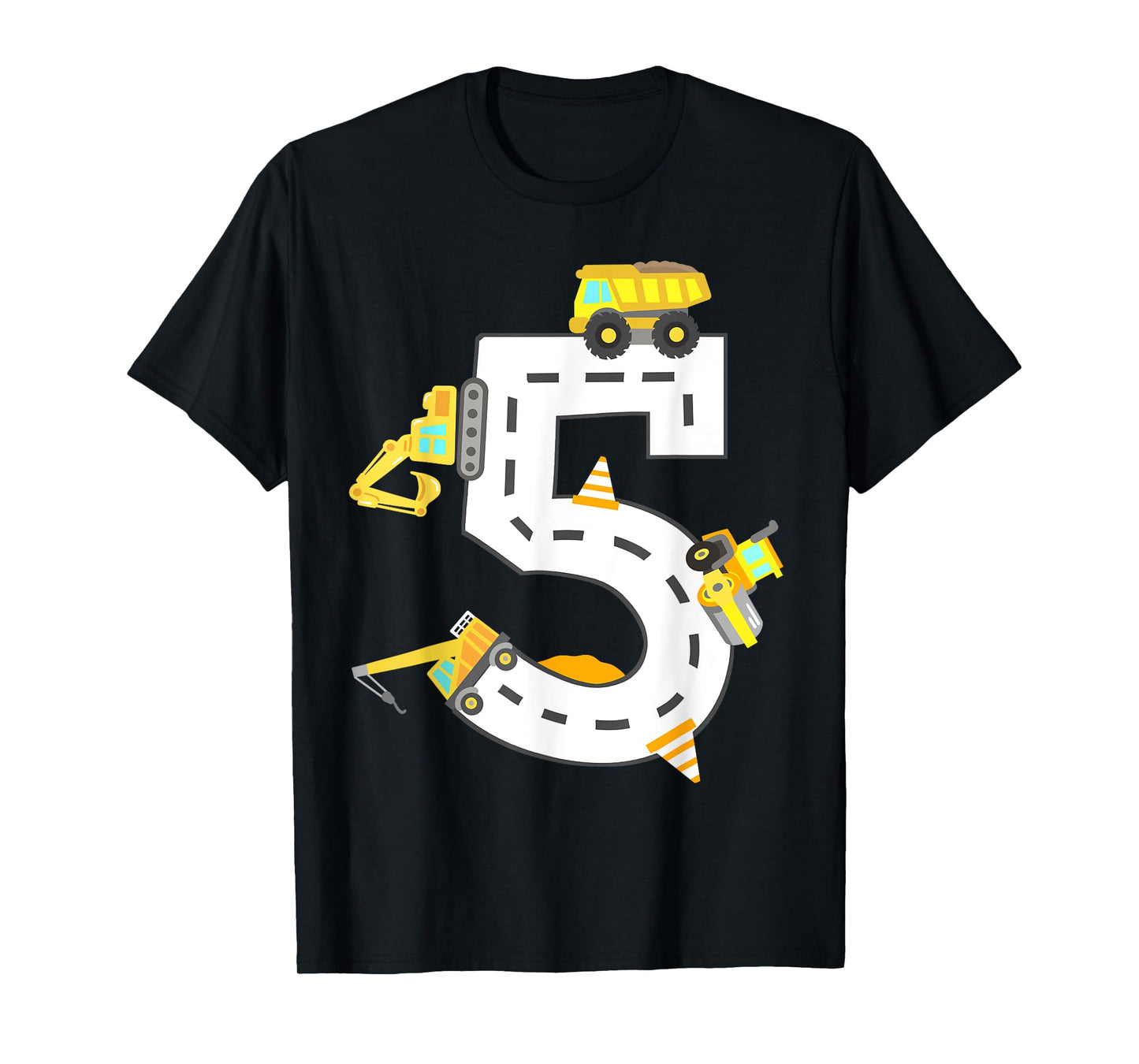 5th Construction Birthday Party Excavator Boys 5 Years Old T-Shirt
