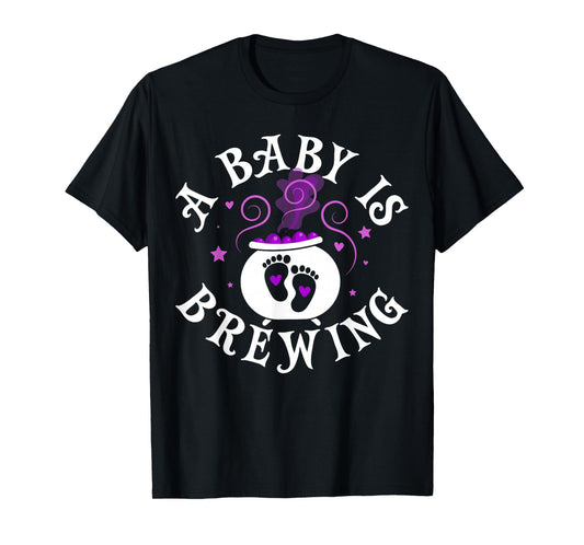 A Baby is Brewing Black Cauldron Halloween Baby Pregnant T-Shirt