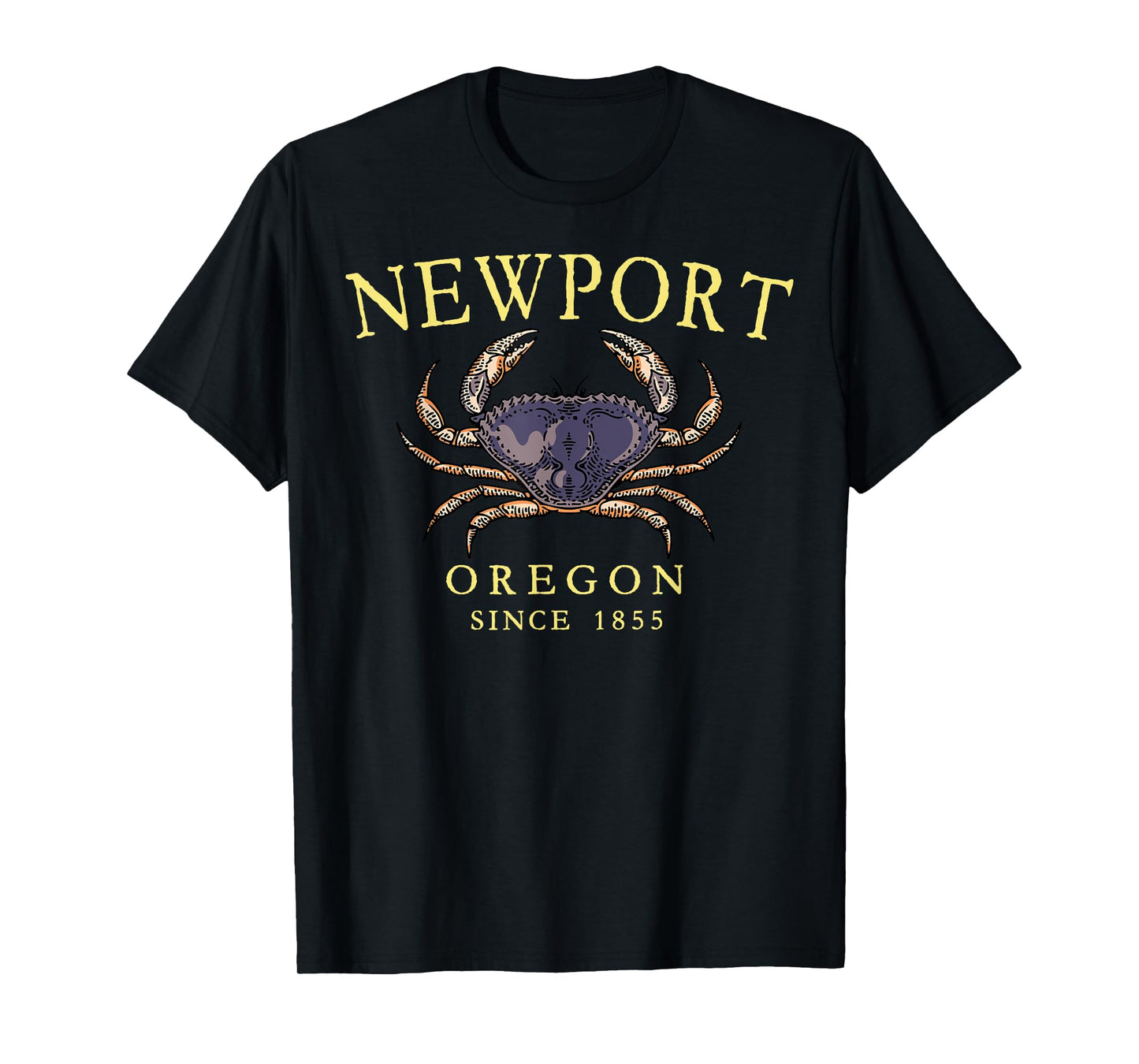 Newport Oregon Dungeness Crab Since 1855 Arched Yellow T-Shirt