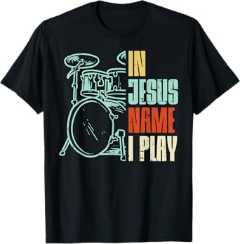 BoredKoalas Jesus Name I Play Drums T-Shirt - Men, Boys - Black - Short Sleeve - Small - Classic Fit - Cotton - Music, Drum Theme - Christmas, Birthday Occasion