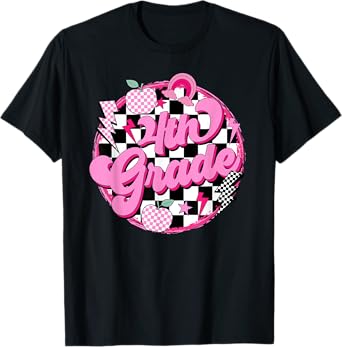 4th Grade Teacher Women Retro Checkered First Day of School T-Shirt