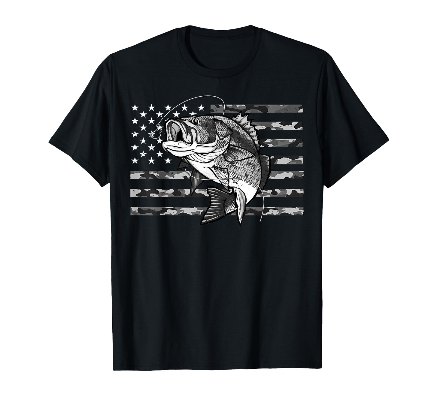 Fishing Camouflage US Camo American Flag Bass Fish Fisherman T-Shirt