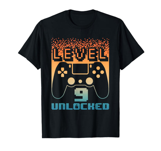 9th Birthday Art For Boys Level 9 Unlocked Gamer 9 Year Old T-Shirt