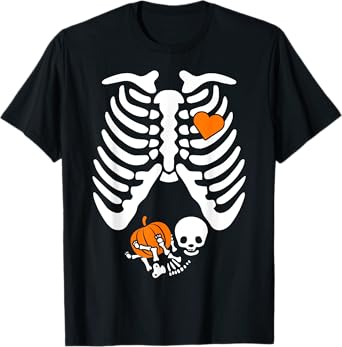 Women Skeleton Pregnancy Announcement Mom Halloween T-Shirt