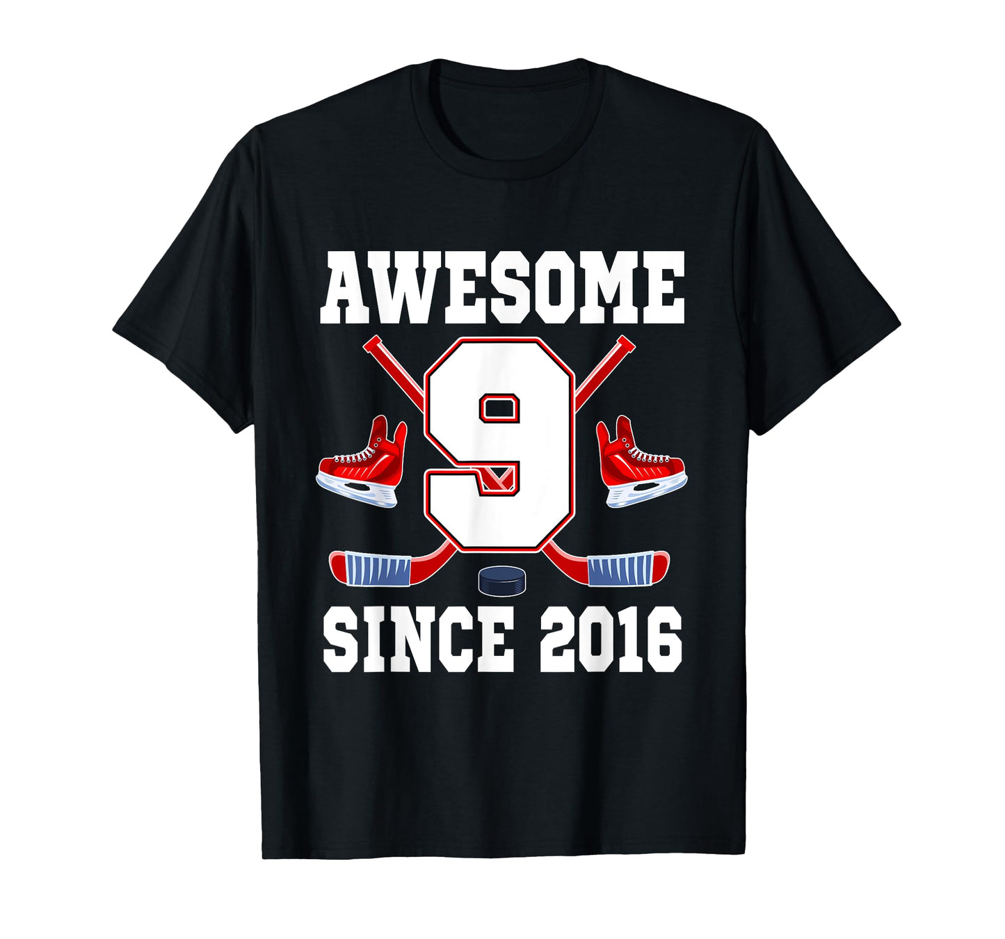 9 Year Old Birthday Ice Hockey Theme Awesome Since 2016 T-Shirt