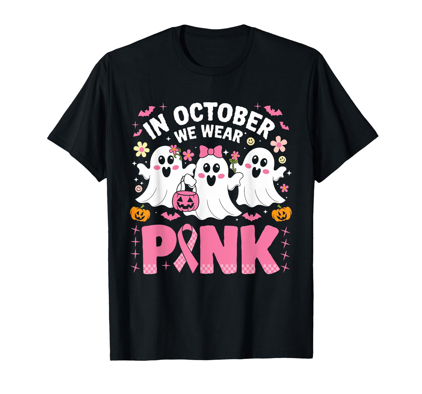 In October We Wear Pink Ghost Witch Breast Cancer Awareness T-Shirt