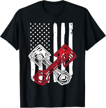 Vintage American Flag Piston Funny Muscle Car Mechanic Gift T-Shirt for Women Men