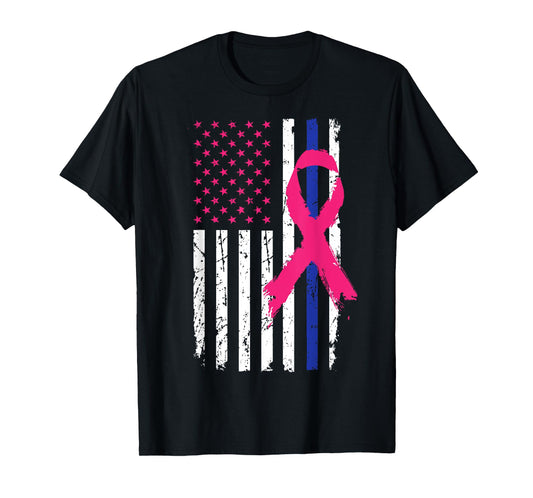 American Police Flag Cool Breast Cancer Awareness Gift T-Shirt