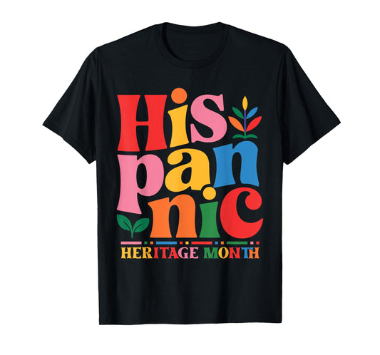 Colorful Hispanic Heritage Month Typography Retro Style Art T-Shirt