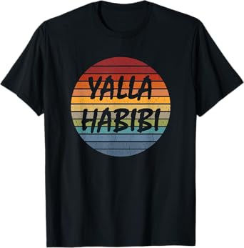 Vintage Yallah Habibi Arabic Designs & Gifts Retro Arab Sweetheart Islam Muslim Unisex-Adults Black Small T-Shirt
