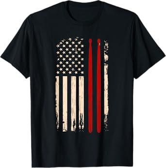 Vintage Drum Sticks American Flag Funny Drummer Gift For Him T-Shirt