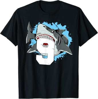 Shark 9th Birthday Boy 9 Nine Shark Theme Party T-Shirt