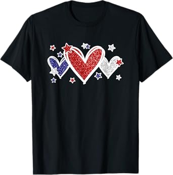 Cute Red White Blue Hearts And Stars For Patriotic Women T-Shirt